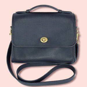 Vintage 90s Coach Court Crossbody Bag Top Handle Dark Blue Leather 9870 Designer